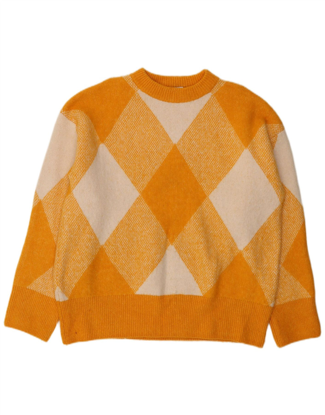 Zara Pull ras du cou pour femme UK 14 Jaune moyen Argyle/Diamant