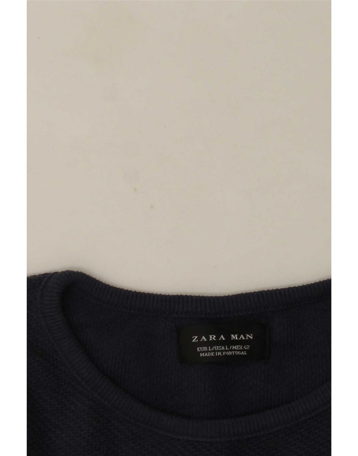 Zara Pull ras du cou pour homme, grand, bleu marine