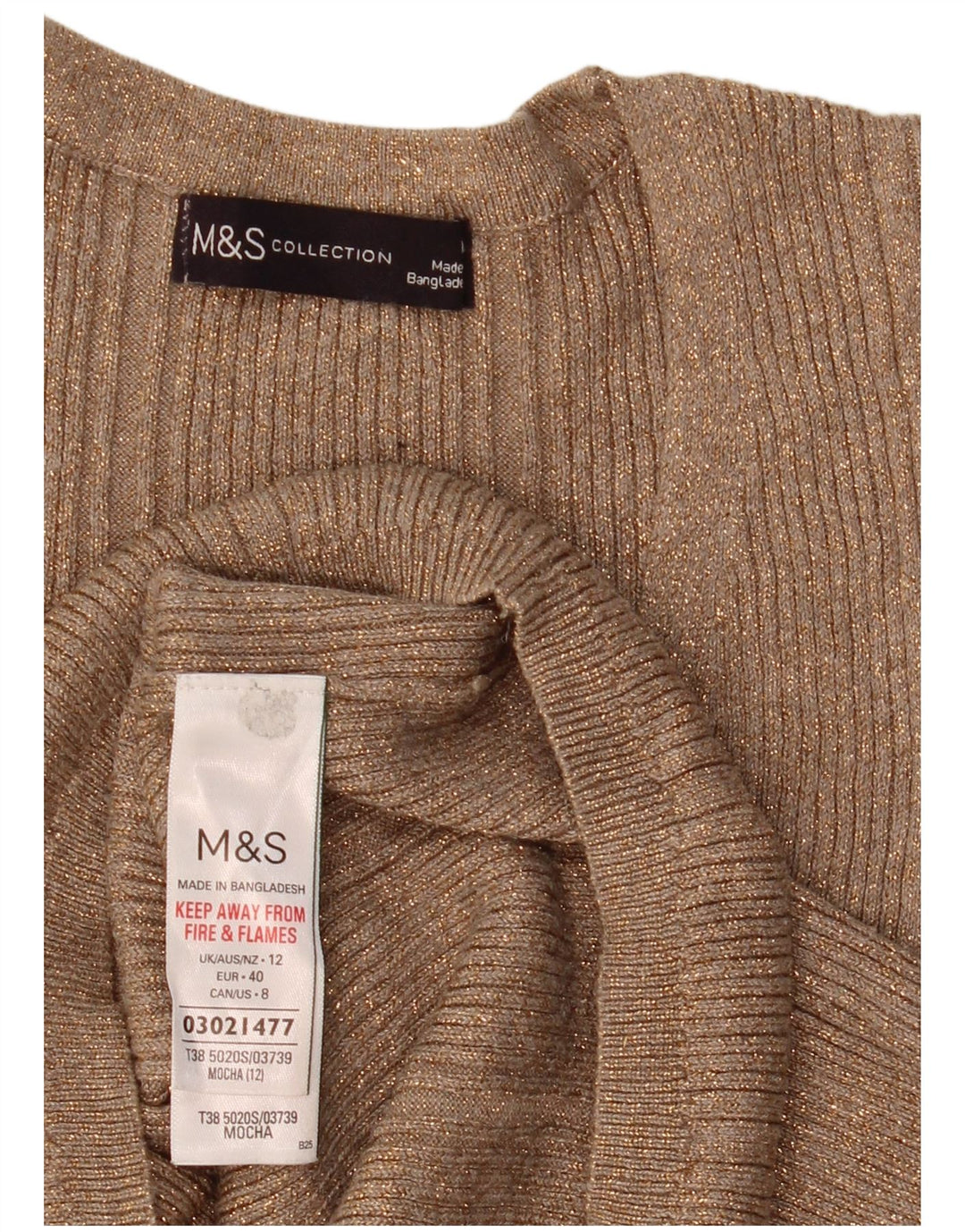 Marks & Spencer Pull col en V pour femme UK 12 Beige moyen moucheté