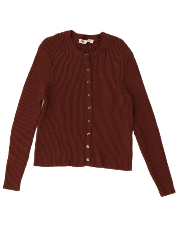 Zara Womens Crop Cardigan Sweater UK 14 Large Marron Viscose