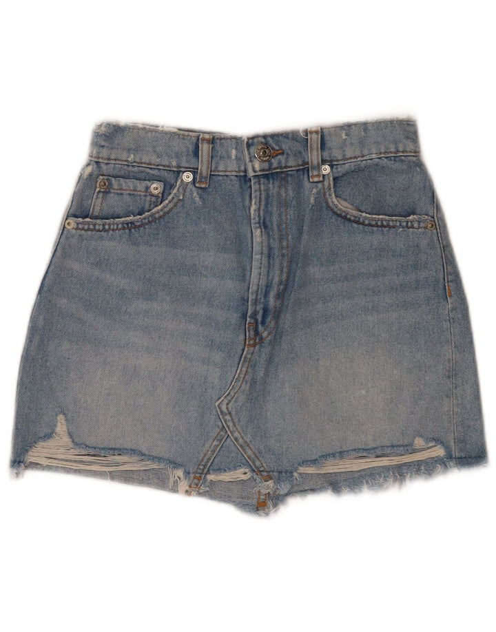 Zara Short en jean vieilli pour femme Petit W26 Bleu