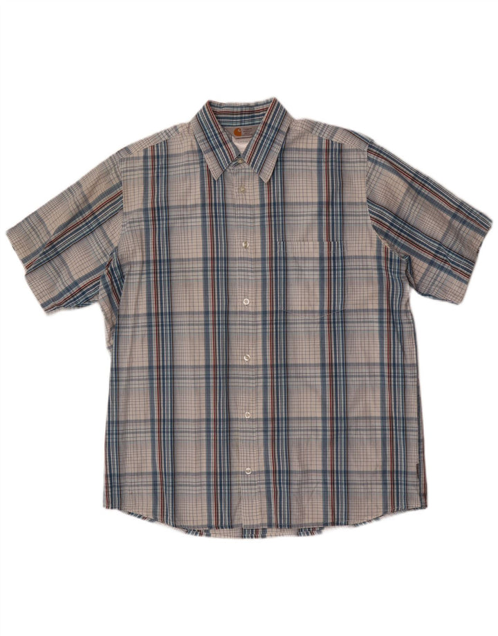 Carhartt Chemise à manches courtes pour homme en coton à carreaux bleus