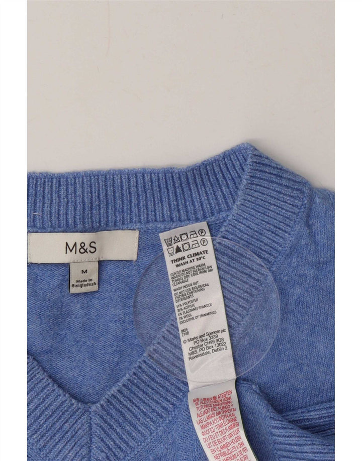Marks & Spencer Pull col en V pour femme UK 14 Bleu moyen Polyester