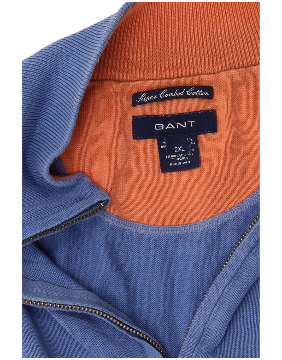 Gant Pull à col zippé pour homme 2XL Bleu Coton