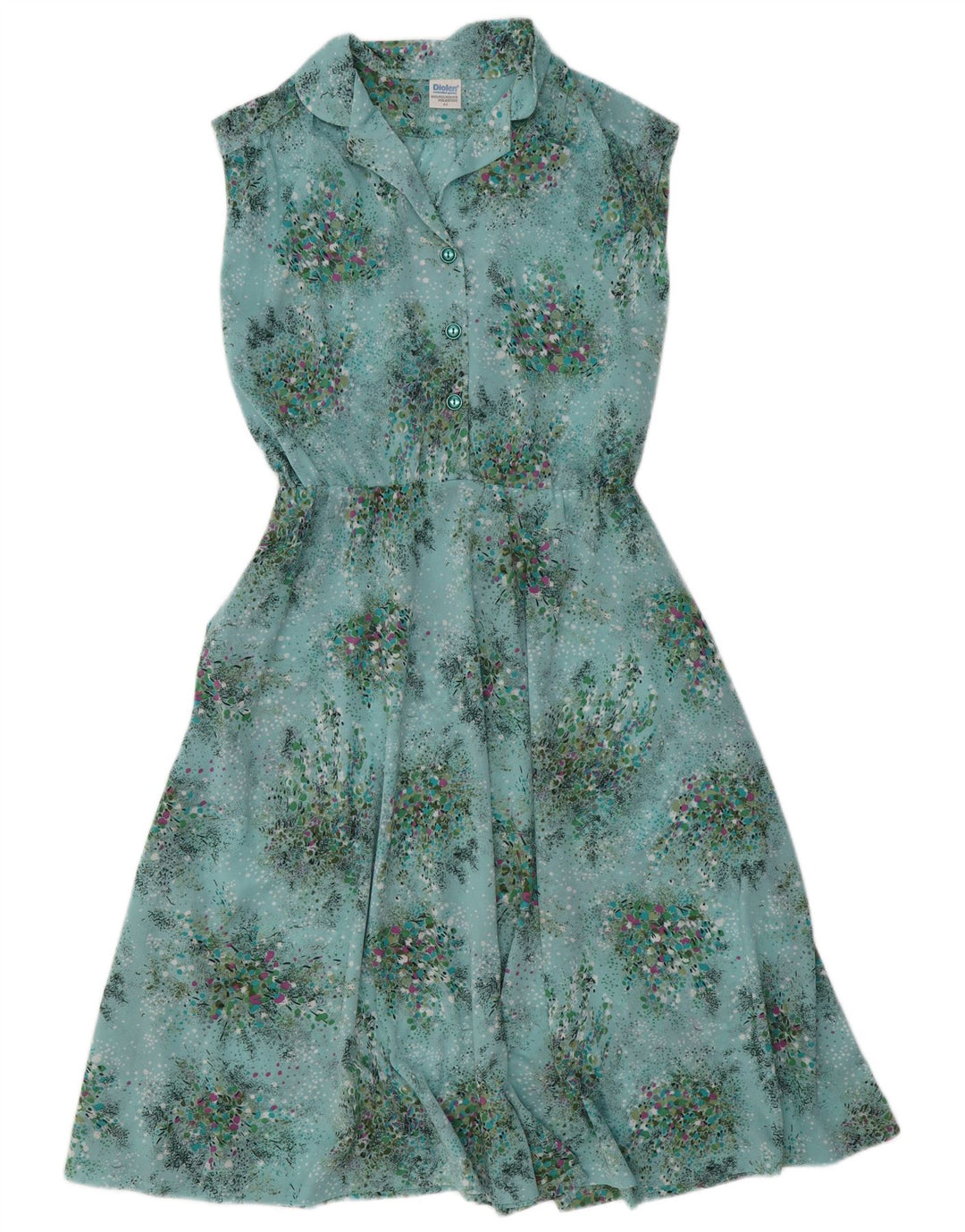 DIOLEN Femme Robe Trapèze Sans Manches IT 44 Bleu Moyen Floral Polyester