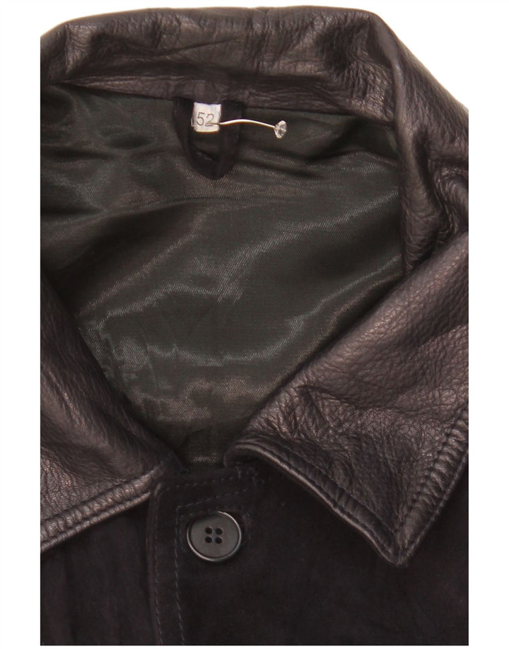 vintage Mens Suede Bomber Jacket IT 52 XL Cuir Noir