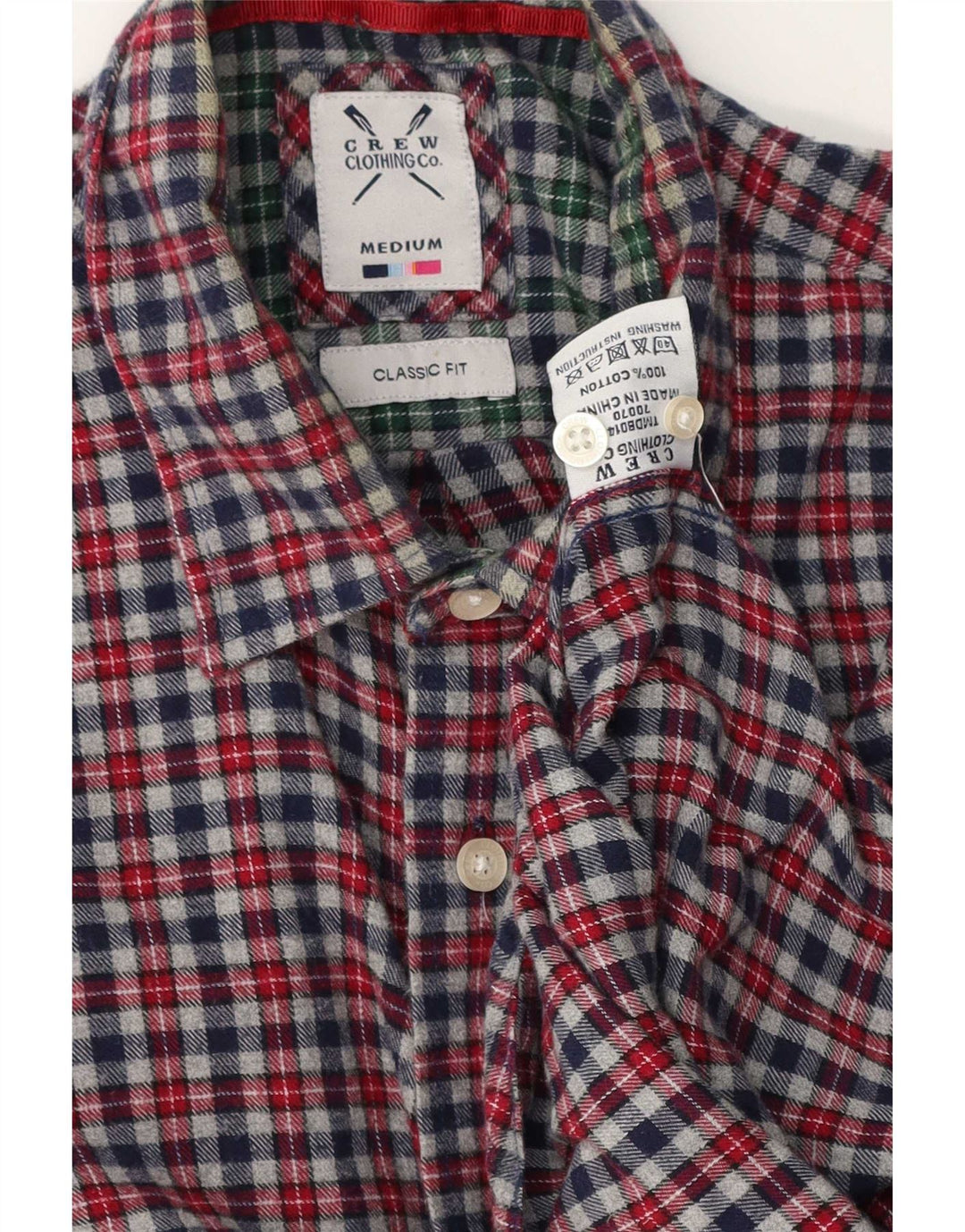 Crew Clothing Chemise classique en flanelle pour homme Gris moyen à carreaux en coton