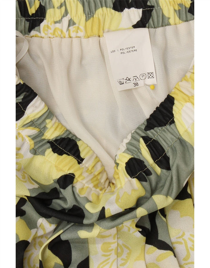 VINTAGE Womens Pleated Skirt EU 38 Medium W28 Yellow Floral Polyester Vintage Vintage and Second-Hand Vintage from Messina Hembry 