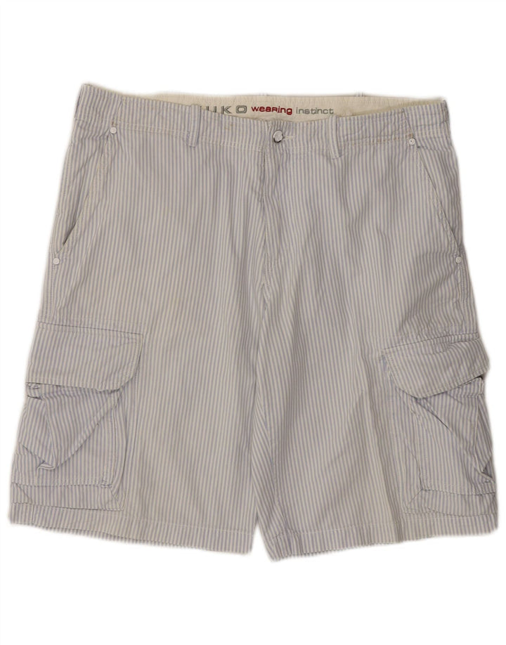 YUKO Short cargo pour homme IT 50 Large W36 en coton bleu à fines rayures