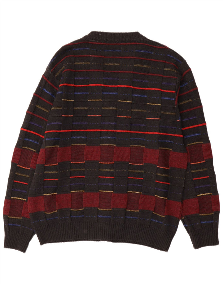 vintage Pull Cardigan Homme IT 48 Laine à Carreaux Noir Moyen