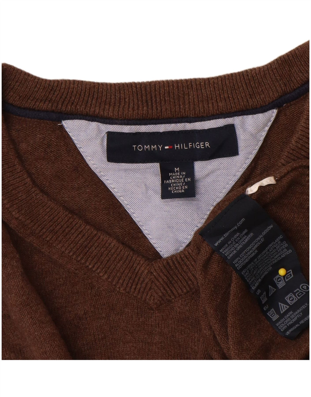 Tommy Hilfiger Pull Col V Homme Marron Moyen Coton