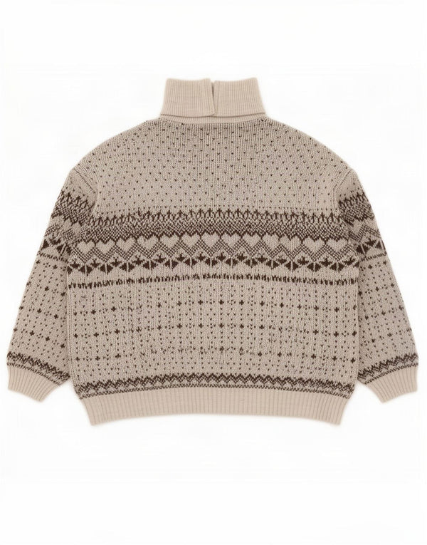 vintage Mens Zip Neck Jumper Pull 2XL Gris Fair Isle
