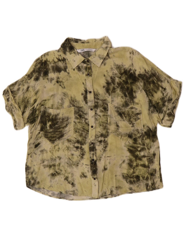 Zara Chemisier à manches courtes pour femme UK 44 Kaki moyen Tie Dye Viscose
