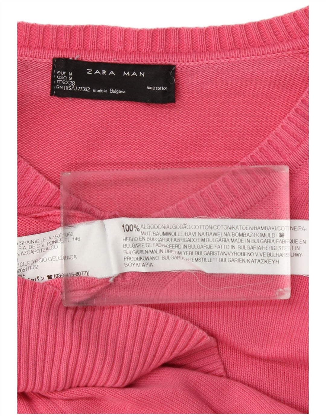 Zara Pull Col V Homme Rose Moyen Coton