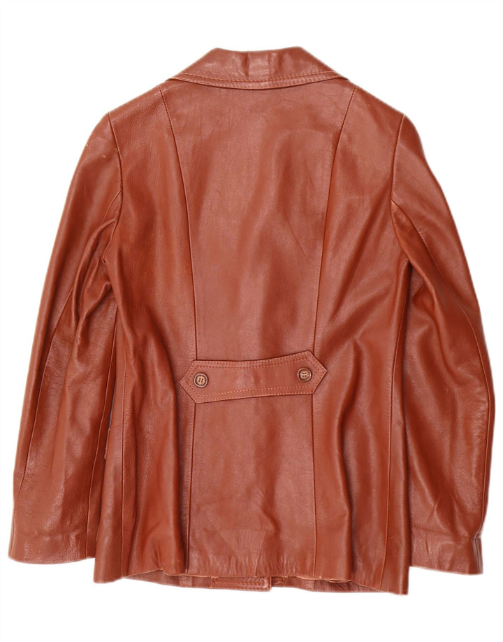 vintage Femme 3 Boutons Veste Blazer En Cuir IT 40 Petit Cuir Marron