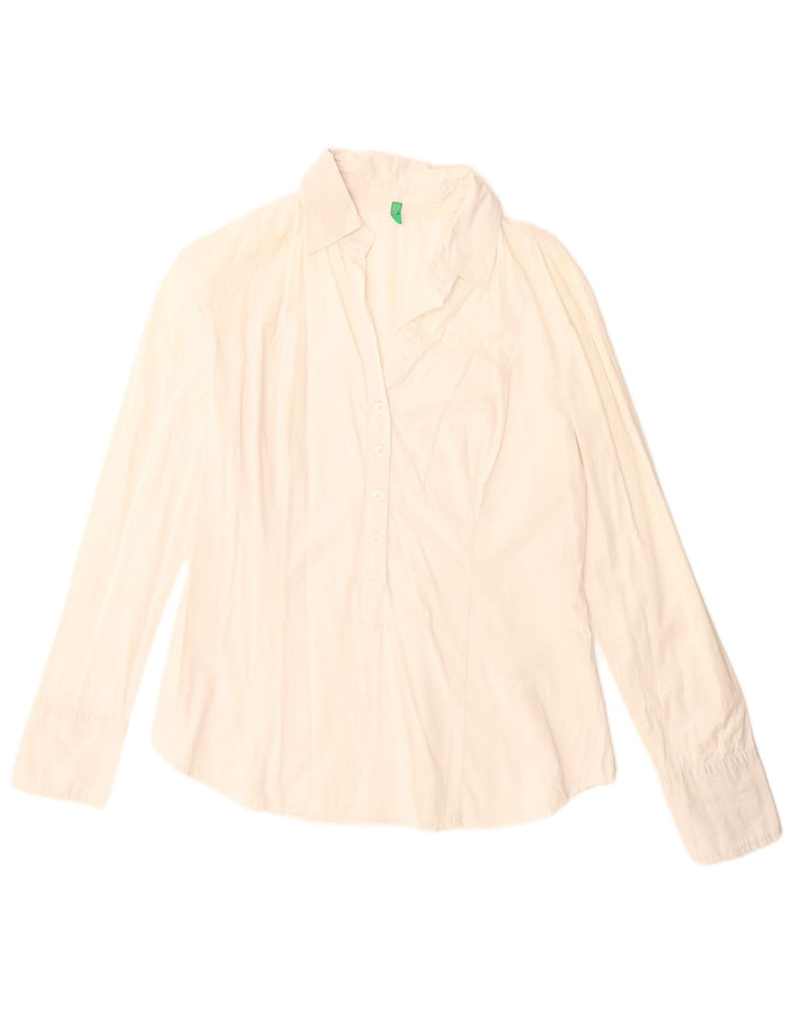 Benetton Chemise Pull Femme UK 16 Large Coton Blanc Cassé