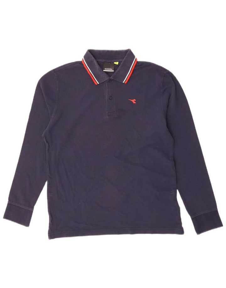 Diadora Polo à Manches Longues Homme Bleu Marine Moyen Coton