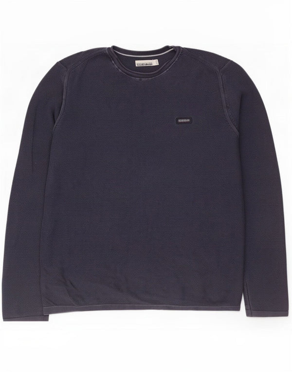 Napapijri Pull col rond pour homme en coton bleu marine moyen