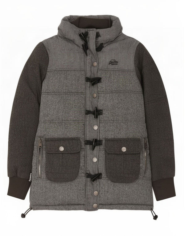 Superdry Veste rembourrée pour femme UK 14 Polyester gris moyen à chevrons