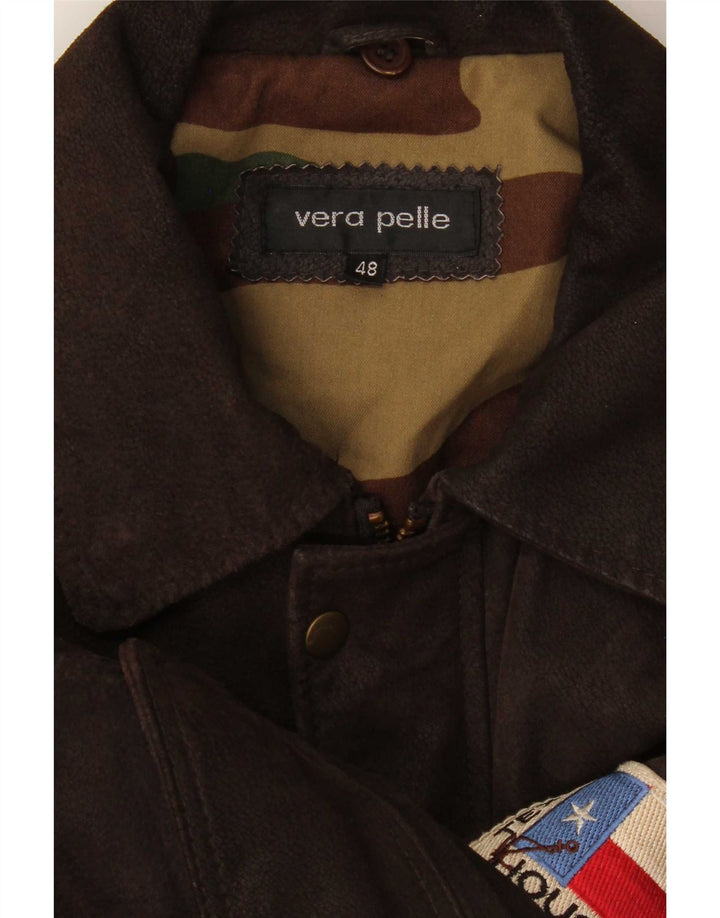 veste en cuir graphique vintage pour homme IT 48 Marron moyen