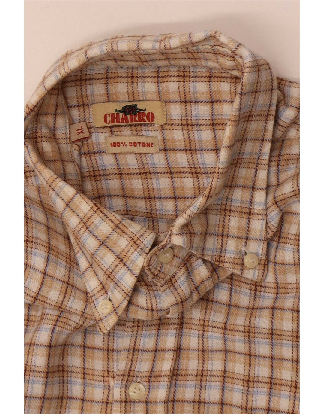 Charro Chemise Flanelle Homme XL Beige Carreaux Coton