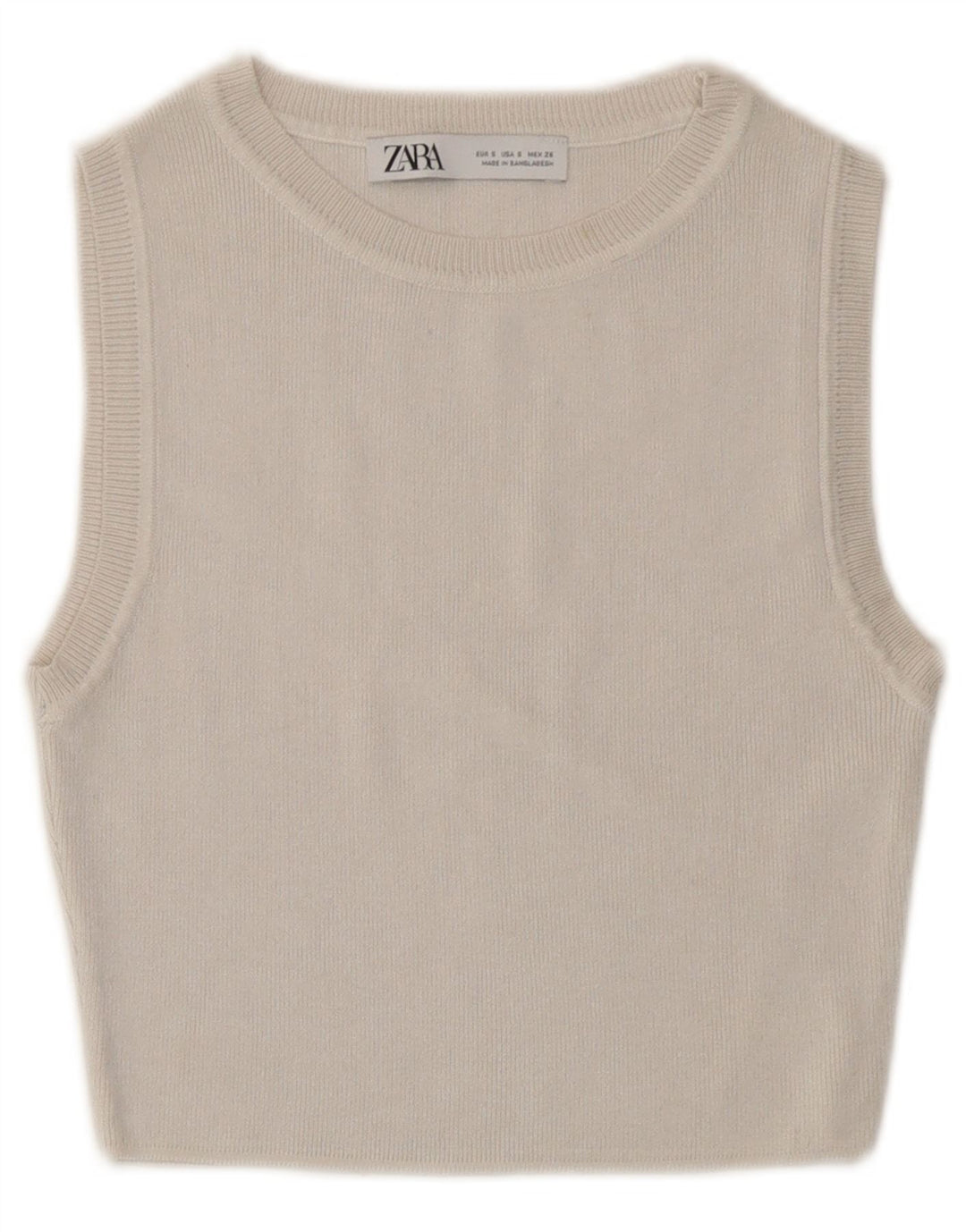 Zara Femme Pull Crop Top UK 8 Petit Viscose Blanc Cassé