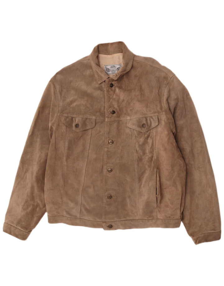 Veste Bomber En Daim Vintage Homme IT 52 XL Cuir Marron