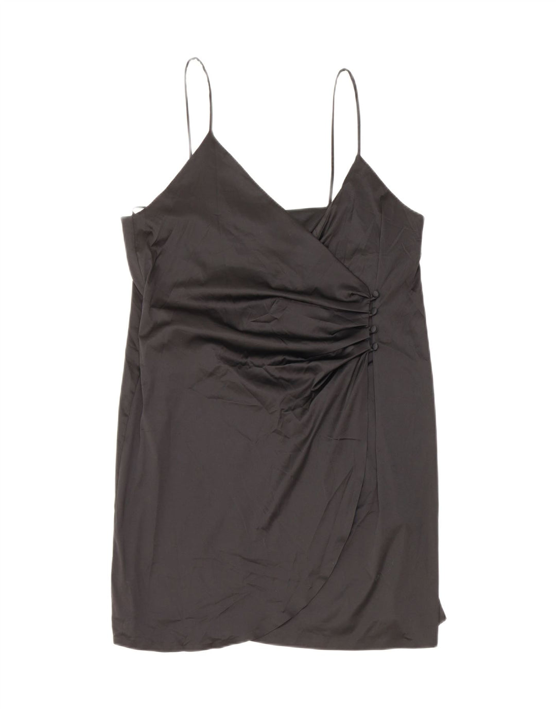 ZARA Femme Robe Courte Wrap Slip UK 12 Moyen Noir Polyester