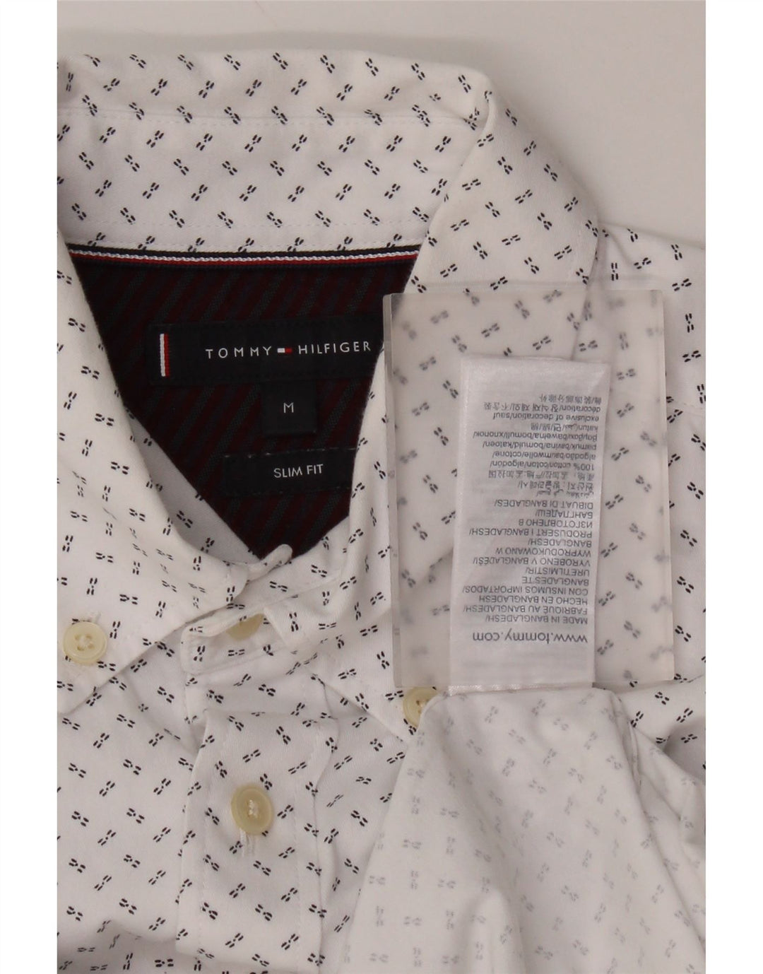 Tommy Hilfiger Chemise Slim Fit Homme Blanc Moyen à Pois Coton