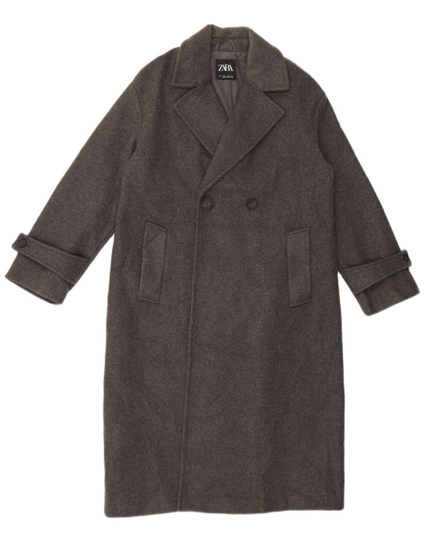 Zara Manteau surdimensionné à double boutonnage pour femme UK 10 Petit Polyester Gris
