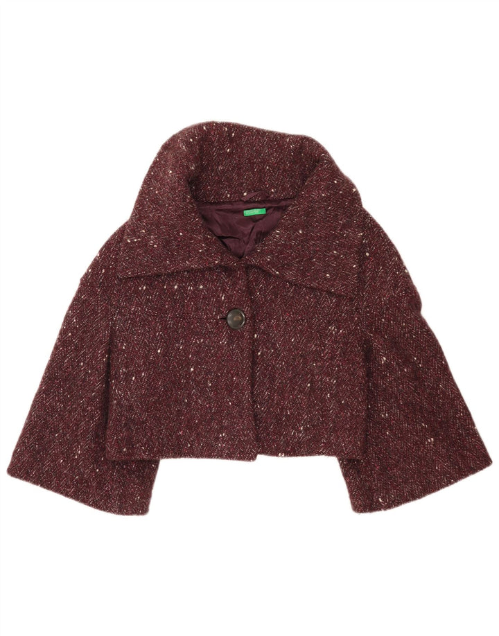 Benetton Veste Boléro Femme IT 42 Laine Mouchetée Bordeaux Moyen