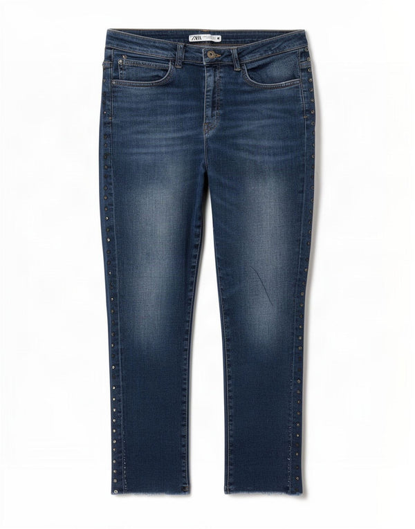 Zara Jean skinny pour femme EU 42 Large W32 L27 Bleu marine