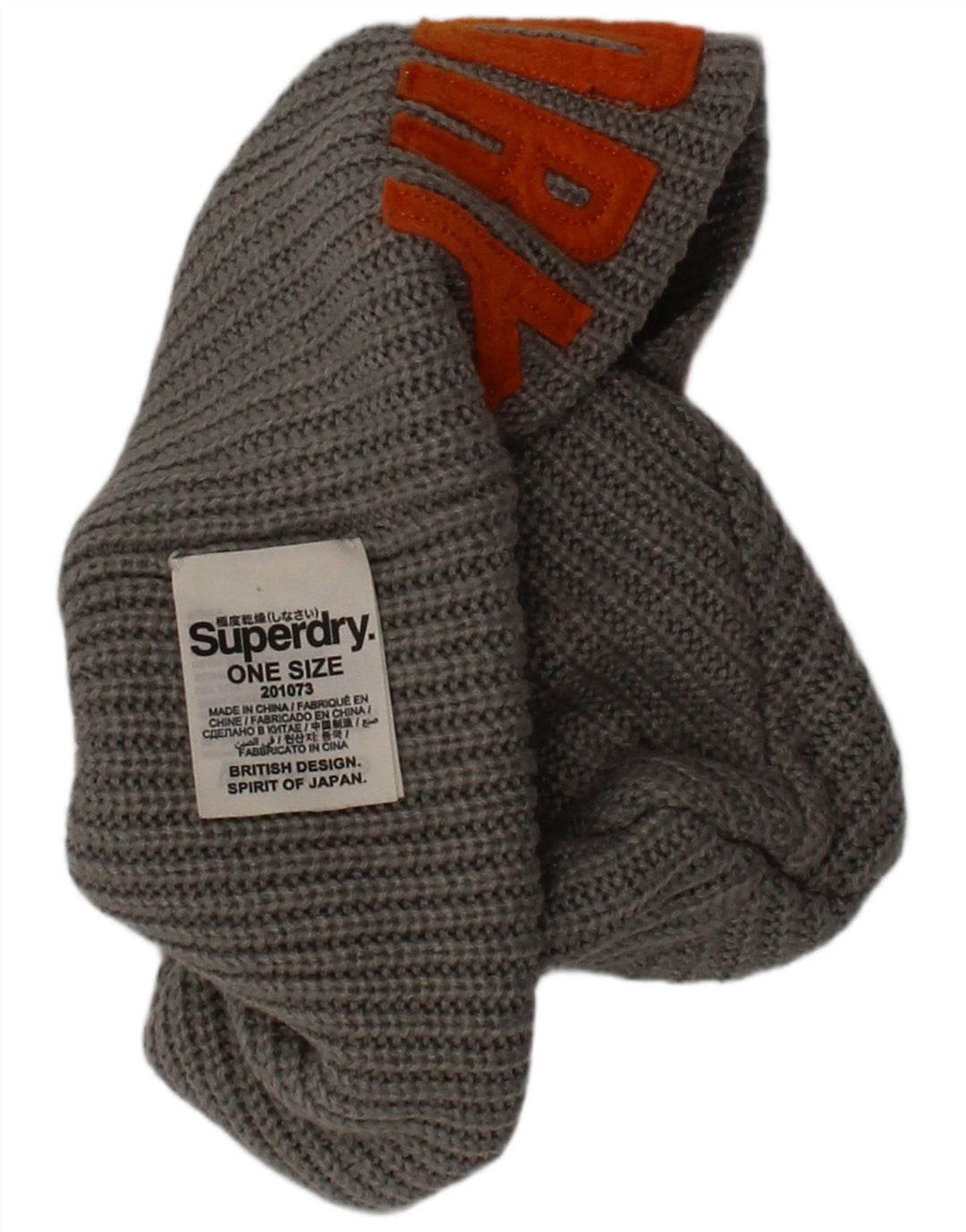 Superdry Bonnet en tricot graphique pour homme, taille unique, gris, logo en acrylique