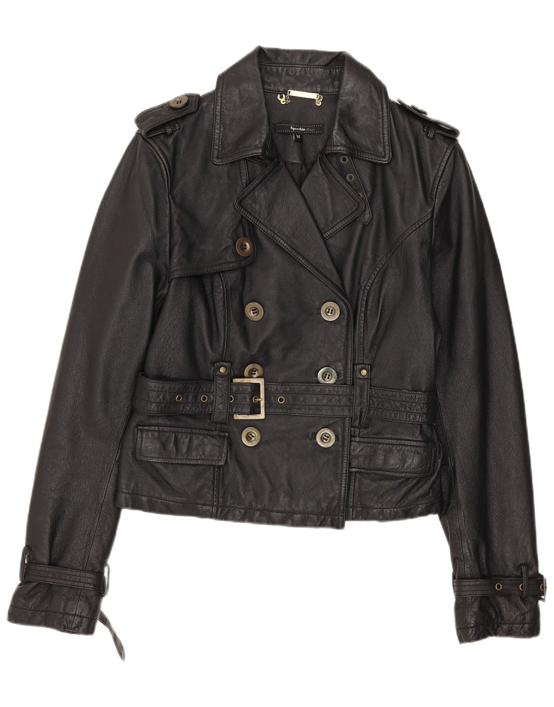 SPECCHIO Veste en cuir militaire courte pour femme UK 12 Cuir noir moyen