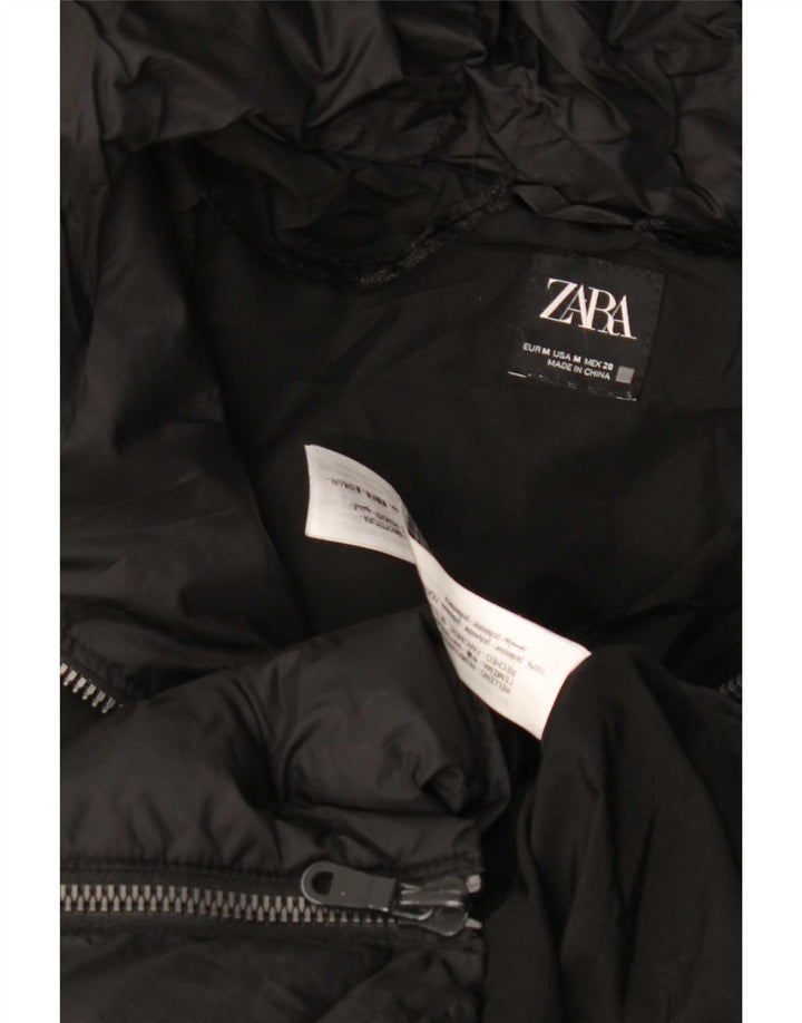 Zara Manteau rembourré à capuche pour femme UK 14 Polyester noir moyen