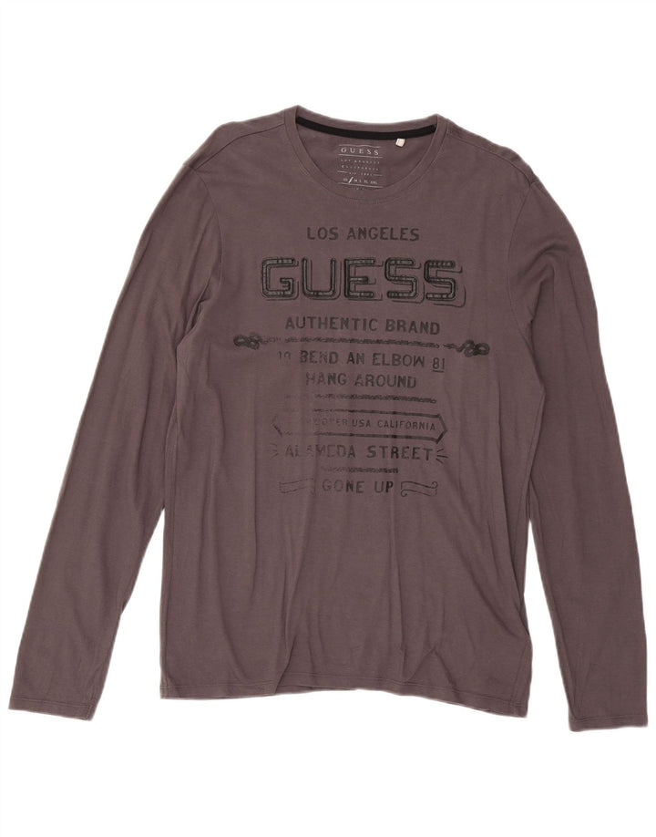 Guess T-shirt graphique à manches longues pour hommes, petit coton gris