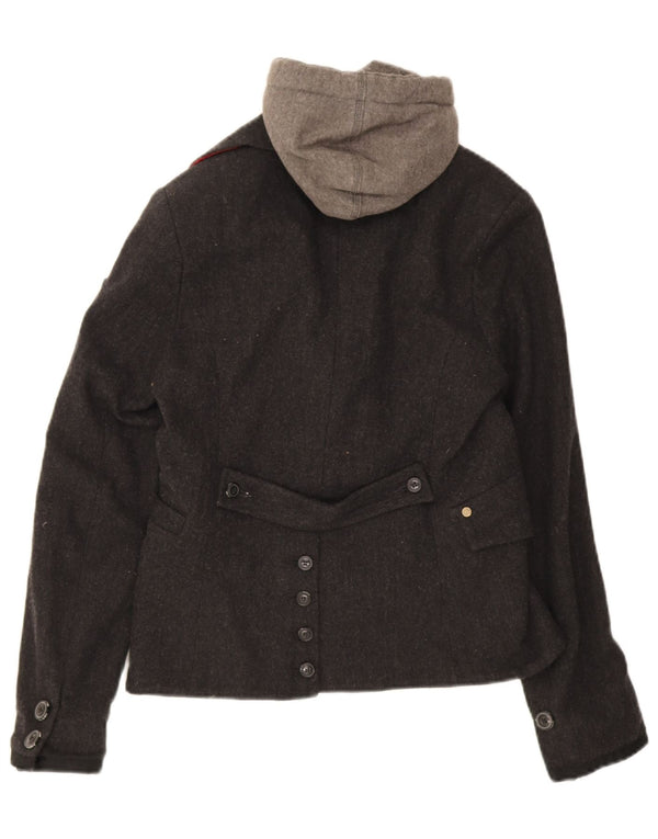 Superdry Veste blazer à capuche 2 boutons pour femme UK 12 Gris moyen à chevrons