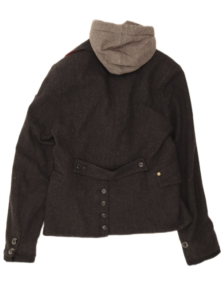 Superdry Veste blazer à capuche 2 boutons pour femme UK 12 Gris moyen à chevrons