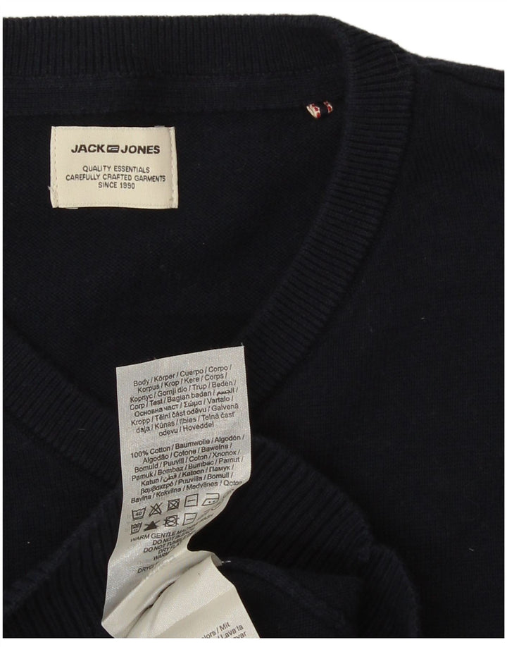Jack & Jones Pull col V pour homme en coton bleu marine Small