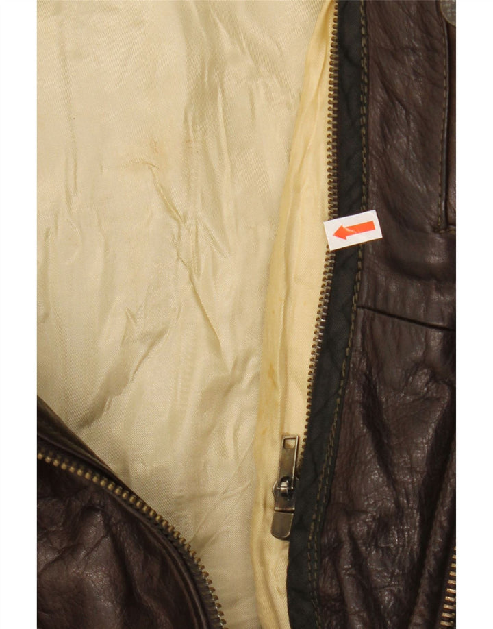 VINTAGE Veste en cuir homme UK 42 XL Marron
