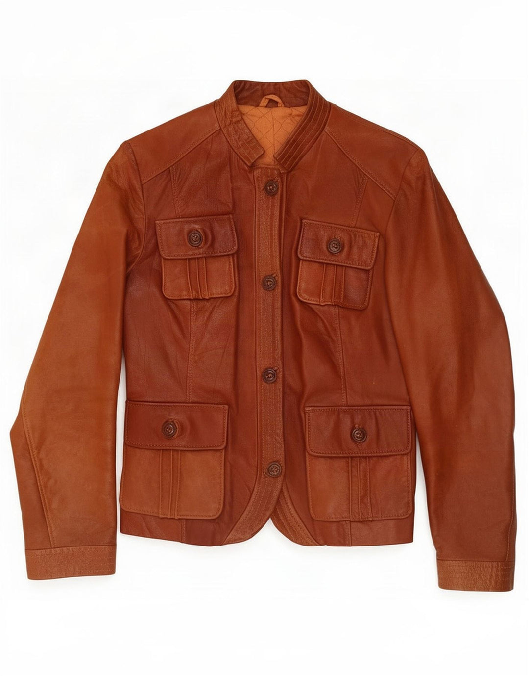 veste utilitaire en cuir femme vintage UK 8 Petit Brun