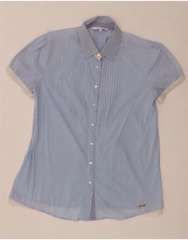 Marella Chemise de smoking à manches courtes pour femme IT 44 Bleu moyen Colourblock