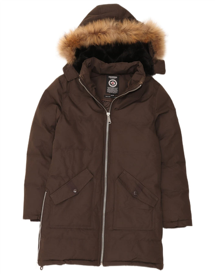 Geographical Norway Manteau rembourré à capuche pour homme EU 38/40 Marron moyen Polyester