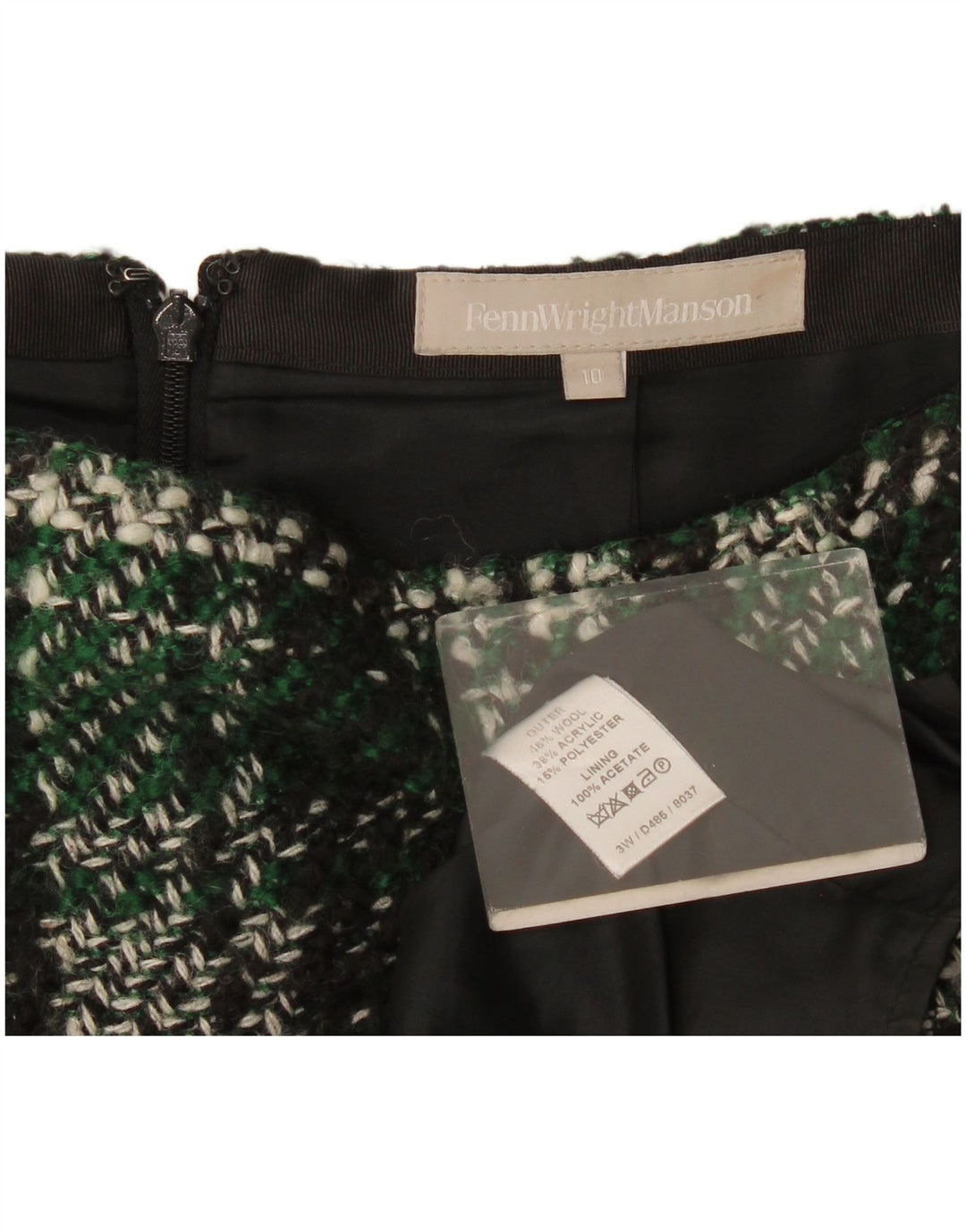 Fenn Wright Manson Mini jupe femme UK 10 Small W30 laine à carreaux vert
