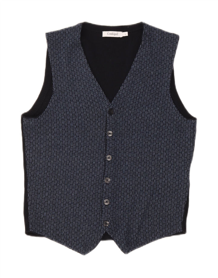Conbipel Gilet Tricot Homme Grande Laine Géométrique Bleu Marine