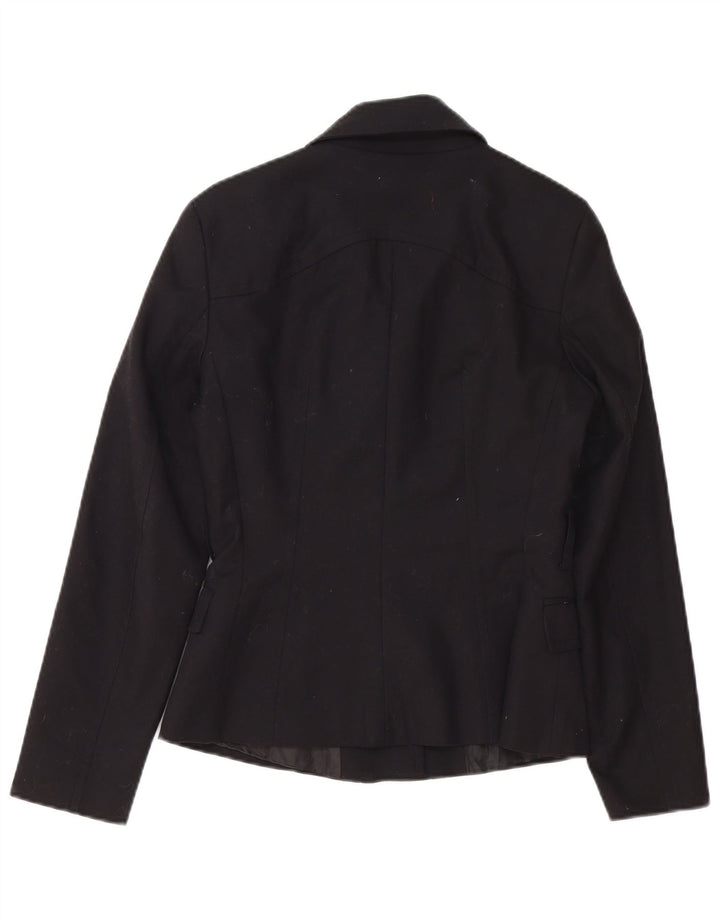 Zara Femme Veste Blazer Zippée UK 10 Petit Coton Noir