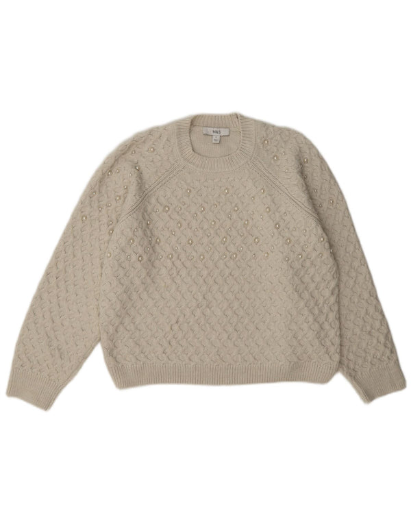 Marks & Spencer Pull court à col rond pour femme UK 10 Small Blanc cassé