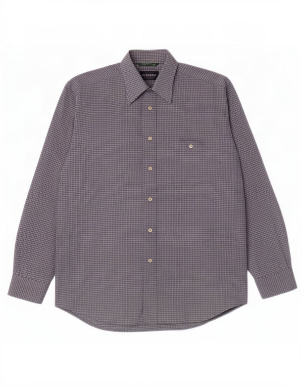 Carrera Mens Shirt Size 41/42 Large Blue Check Cotton