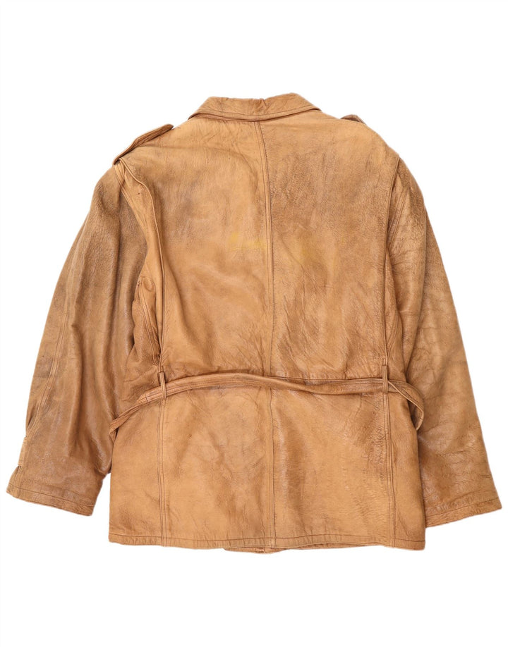 VINTAGE Veste en cuir militaire pour hommes UK 42 XL Beige