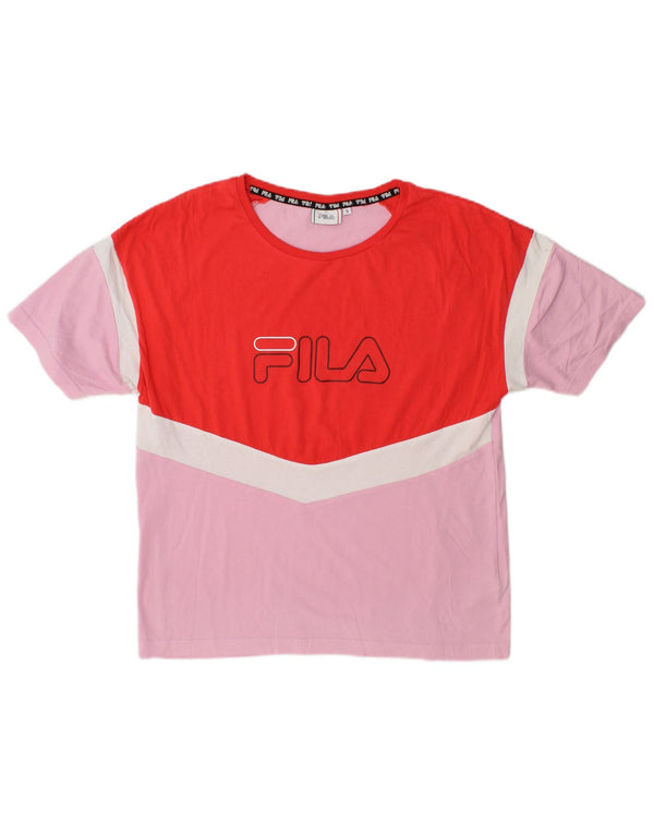 Fila T-shirt graphique pour femme UK 10 Petit coton color block rose